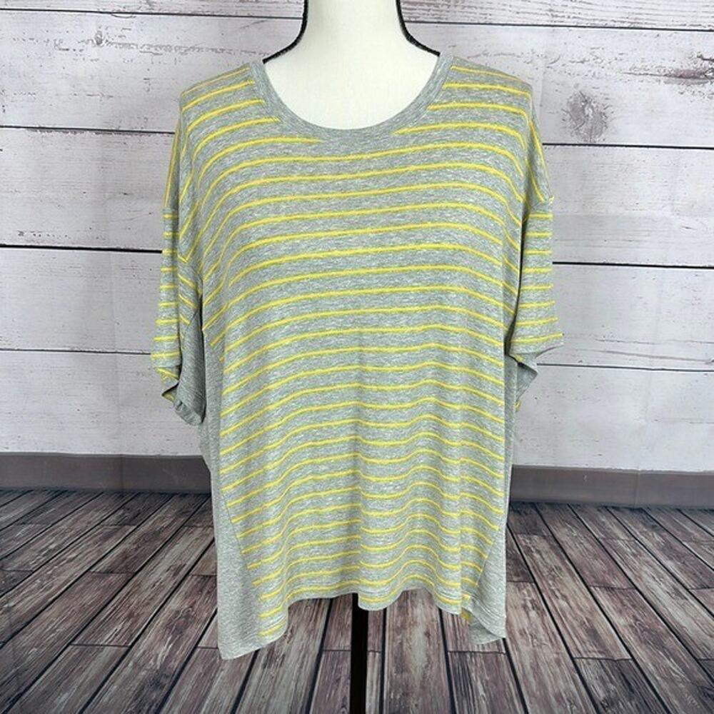 Cabi 6131 Shirt Womens Small Yellow Gray Striped Boxy Oversized Cruise Casual